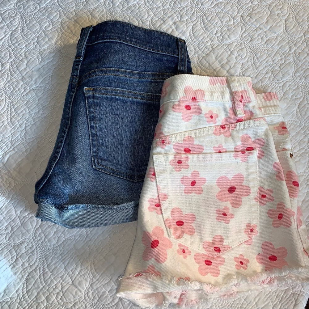 Two pairs Pac sun vintage high rise white with pink flowers and j crews jeans